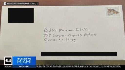 Congresswoman Debbie Wasserman Schultz's Sunrise office threatened by suspicious envelope — CBS Miami, Coconut Creek Community news