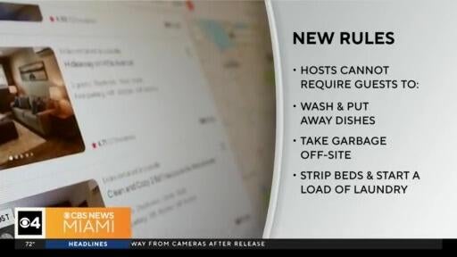 Airbnb bans hosts from requiring guests to do chores — CBS Miami, Coconut Creek Community news